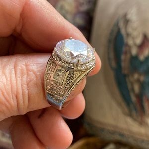 Mens Solitaire Silver Color Ring/ Cubic Zirconia Stone